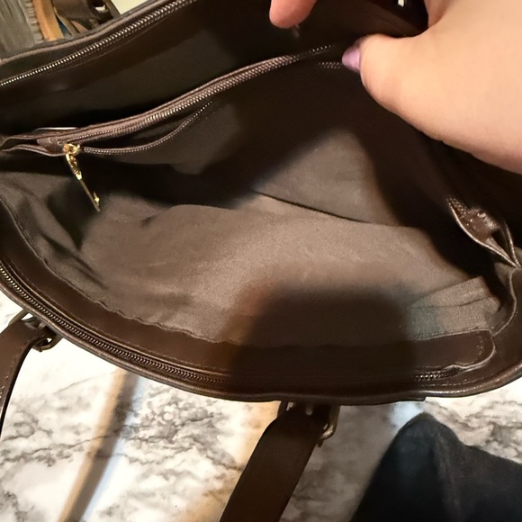 Gray and Brown Satchel with Structured Design and Leather Handles - Picture 9 of 9